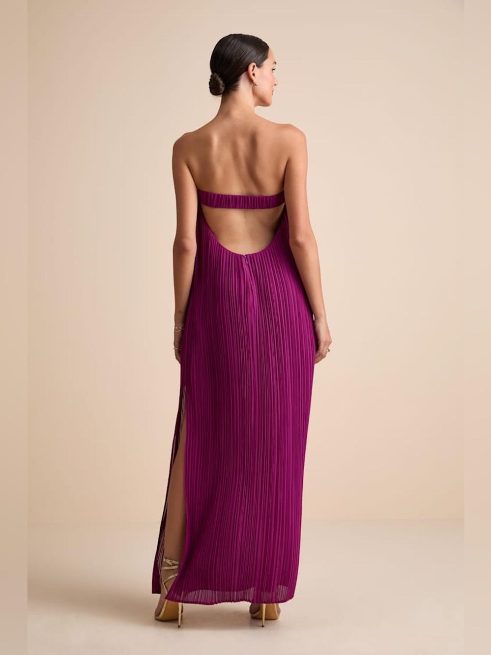 Lulus Yamuna Magenta Pleated Strapless Maxi Dress Size XL NWT